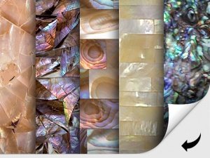 Коллекции панелей  с поверхностью из различных пород натуральных перламутров, морских ушек и опала Duramica Delux